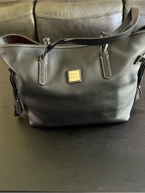 Dooney & Bourke Black Pebbled Leather Shoulder Tote with Tassels